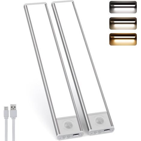 30 cm LED-Schranklampe, mit Bewegungssensor, 2500 mAh, wiederaufladbar über USB, 4 Modi, dimmbare Beleuchtung, Küche, Arbeitszimmer, Nachtlicht, Treppe, magnetische Halterung, 2 Stück (1/5)