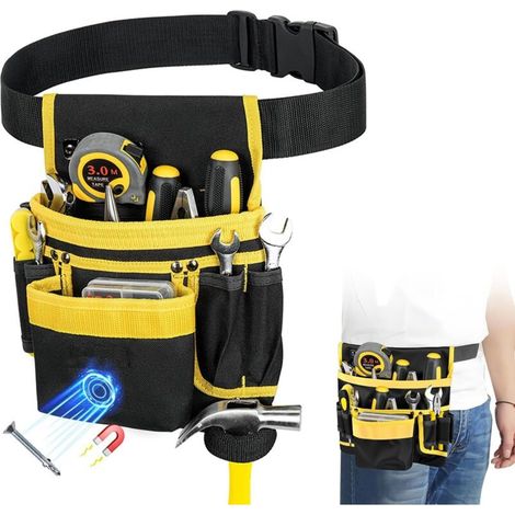 Verstellbarer Werkzeuggürtel, Werkzeugtasche mit 12/28 Fächern, magnetischer und abnehmbarer Heimwerkergürtel mit Hammerhalter für Elektriker, Schreiner, Bauarbeiter und Heimwerker. (1/3)