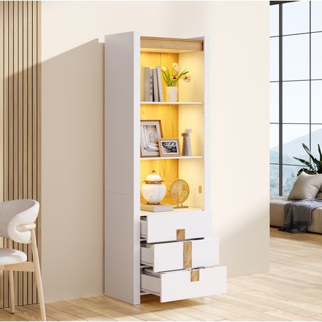 Vitrina biblioteca LED 63 x 41,5 x 200 cm en tablero de partículas blanco - CHICFURN (1/5)