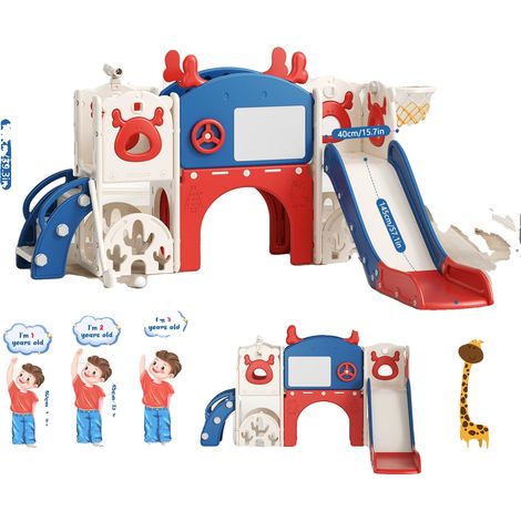 Ensemble de toboggan pour tout-petits, 7 activités de jeu, aire de jeux intérieure sécurisée, Bleu (1/2)