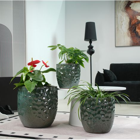 Set di 4 vasi da fiori in ceramica Ø38/30/22,5/18 cm, verde scuro lucido DESVIAE (1/5)