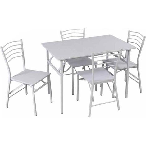 SET EASY CON TAVOLO E 4 SEDIE PIEGHEVOLI COLORE BIANCO, STRUTTURA IN METALLO E SEDUTA IN LEGNO (1/2)
