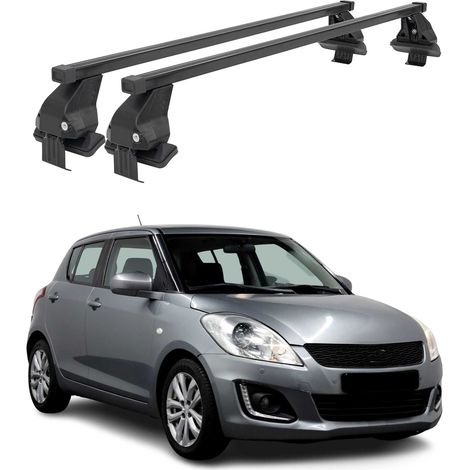 OMAC Barres de toit transversales en acier pour Suzuki Swift II 2013-2017 FL – Antivol inclus – Testées City Crash – DIN 75302:2019 – ISO/PAS 11154:2006 – Charge max 50 kg Noir (1/4)