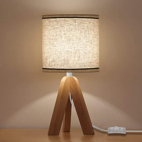 Lampe de table Osairous en bois, lampe de chevet E27, style vintage, lampe de table trépied pour chambre, salon ou bureau (ampoule non incluse). (1/5)