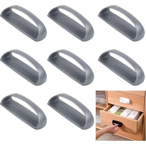 Lot de 8 poignées de tiroir autocollantes - Poignées de porte autocollantes - Poignées de meubles - Sans perçage - Poignées auxiliaires (gris) (1/4)