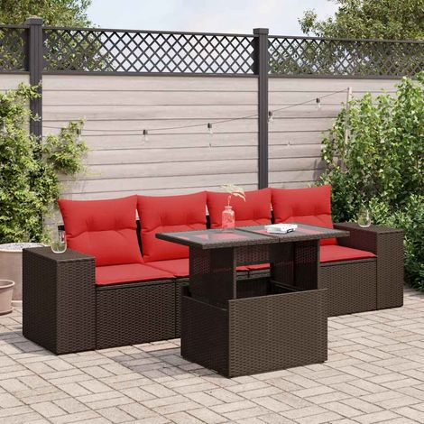 Salon de jardin avec coussins 5pcs marron résine tressée acacia vidaXL (1/5)