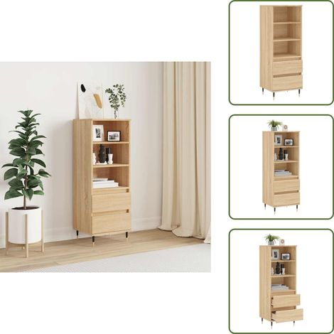 The Living Store Highboard Sonoma-Eiche 40x36x110 cm Holzwerkstoff - Holzwerkstoff Schrank (1/5)