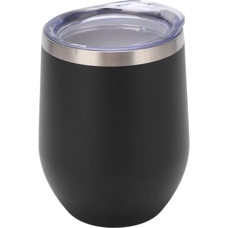 Verre à vin sans pied en acier inoxydable 35 cl (12 oz), double paroi isolée sous vide, avec couvercle, idéal pour le café, les cocktails et les glaces (noir). (1/5)