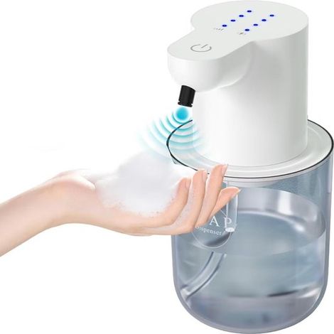 Dispensador automático de jabón，400 ml，Dispensador de jabón en espuma con sensor，4 niveles，Resistente al agua IPX5，Recargable，Blanco (1/5)