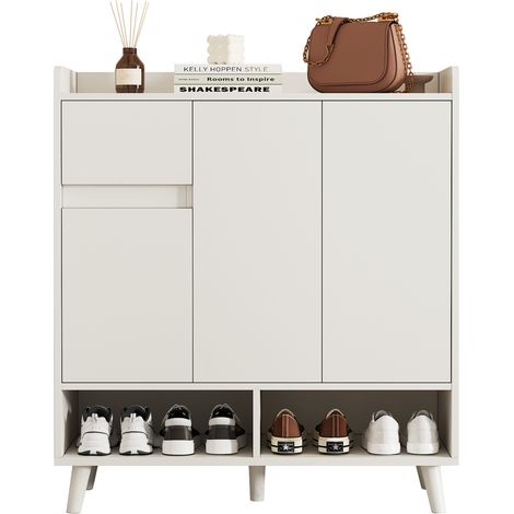 Commode / buffet / meuble à chaussures avec étagères réglables – meuble de rangement minimaliste pour la maison avec pieds en bois massif – dimensions: H99 cm x L90 cm x P35 cm (1/5)