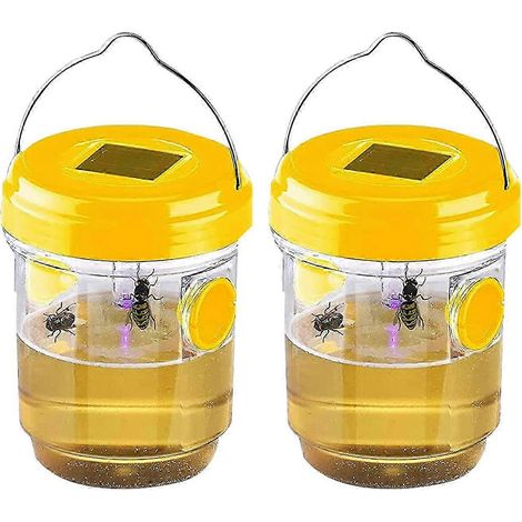 Lot de deux pièges à guêpes solaires à suspendre en extérieur, avec lumière intégrée, pour guêpes, frelons, abeilles et autres insectes nuisibles. Étanche. (1/5)