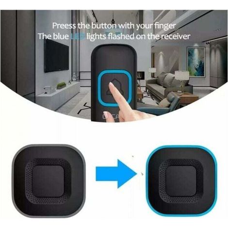 1 sonnette, 2 boutons,noir Sonnette sans fil, sonnette LED intelligente pour la maison (1/4)