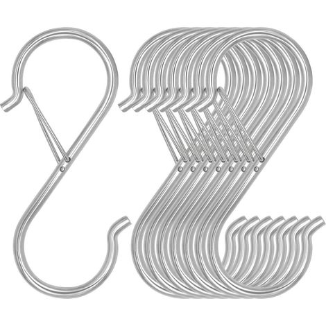 8 crochets en S argentés 3,5 pouces avec verrou, crochets métalliques suspendus, supports polyvalents pour rangement, vêtements, outils, cuisine, garage et jardin (1/5)