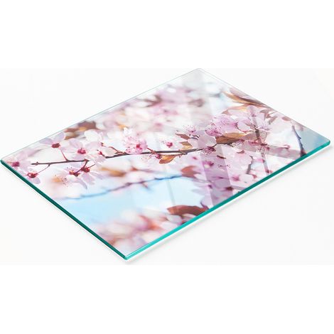 Tabla de cocina de vidrio duradera y elegante con estampado de flores de cerezo, 80x52 cm. (1/5)