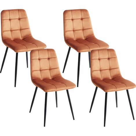 Conjunto de 4 sillas de comedor moderno patas de hierro terciopelo blanco crema Powell
