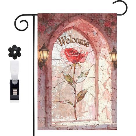 Bannière de cour ambiance mystérieuse et vitrail gothique 30 x 45 cm décoration maison de campagne (1/5)