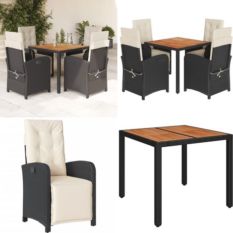 5-tlg. Garten-Essgruppe mit Kissen Schwarz Poly Rattan - Gartentisch - Gartenmöbel (1/5)