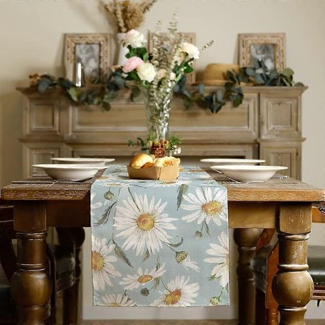 Chemin de table printanier bleu marguerite 183 cm, décoration de table rustique estivale pour la cuisine et les fêtes en intérieur et en extérieur (GT034) (1/4)
