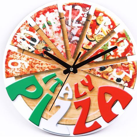 Pizza-Wanduhr, Uhr mit Pizza-Muster, Schlafzimmeruhr, Holz-Wanduhr, Dekorative Wanduhr, Büro-Wanduhr, Moderne Wanduhr, Wanduhren, Holzuhr (1/3)