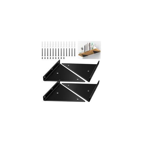 Supports d'étagère triangulaires noirs, lot de 4, angle droit, fer robuste avec vis, fixation murale invisible (1/5)