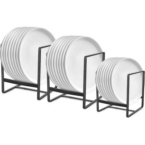 3er-Set Tellerhalter – Schwarzes Metall – Vertikale Halterung – Für Küche und Schrank – 20 x 16 cm und 14 x 12 cm (1/5)