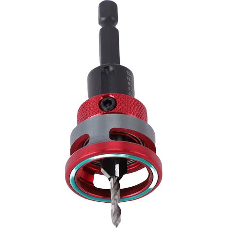 Forets à chanfreiner 4 lames avec butée de profondeur réglable pour bois, set pour masquer les vis, rouge (1/5)