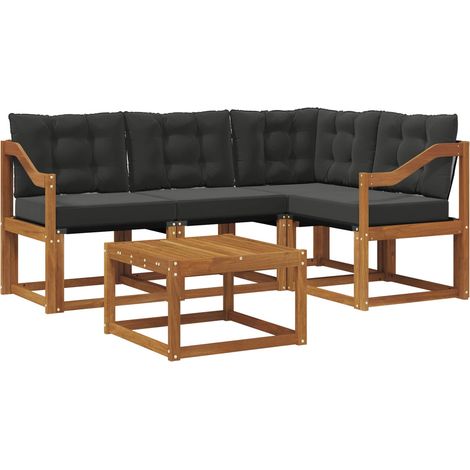 vidaXL  Outdoor Sofa Set  with Cushion 5 pcs Natural and Black