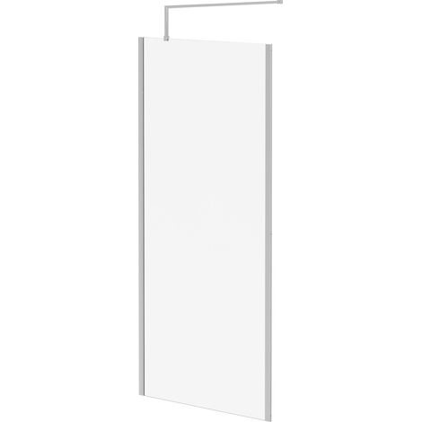 Pacco 8mm Clear Glass Polished Chrome 1850mm x 900mm Walk In Shower Screen including Wall Channel with End Profile and Support Bar (1/5)
