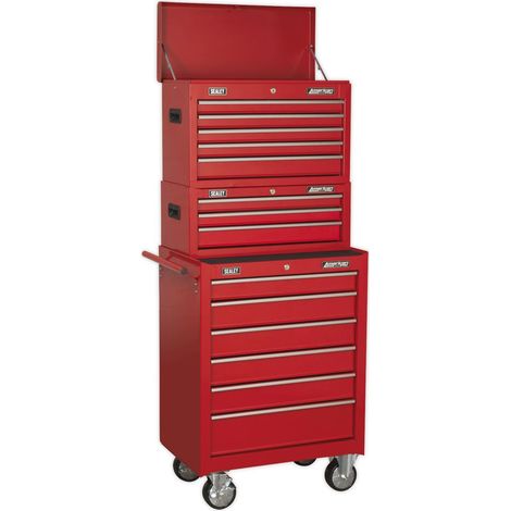Sealey AP22STACK American PRO Topchest, Mid-Box Tool Chest & Rollcab Stack 14 Drawer - Red (1/3)