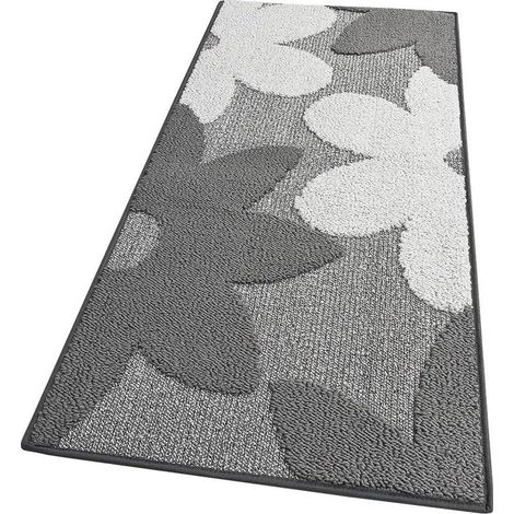 Tapis de Cuisine Fleurs 3D Doux Bordé Moderne Coureur Antidérapant Gris - 50x135 cm (1/4)