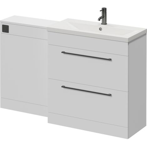 Napoli 390 Cento Gloss White 1400mm 2 Drawer Vanity Unit Toilet Suite with Glide Basin - 1400mm - Gunmetal Grey 480mm HandleWithout Kingston Toilet Pan