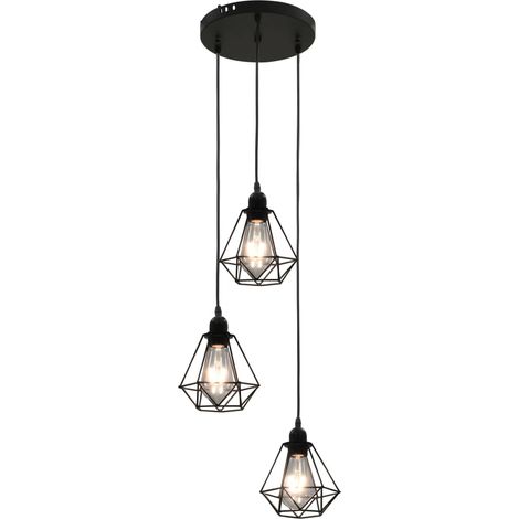 vidaXL Lampadario con Design Diamante Nero 3 Lampadine E27