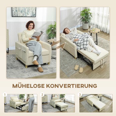 Fauteuil transformable 3 en 1 : siège avec couchage, large assise idéale pour séjour, beige (1/4)