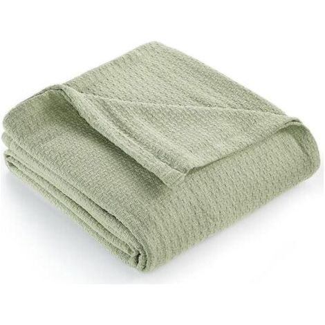 Couvre-lit en pur coton, couette chaude pour lit double, couverture confortable en tissu doux, jetée d'automne légère 43 x 63 pouces - style tissage uni (vert) (1/4)