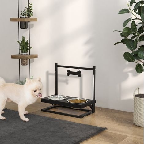 CHICFURN stazione pappa rialzata per cane 40,5 x 22 x 39 cm in acciaio nero, 2 ciotole (1/5)
