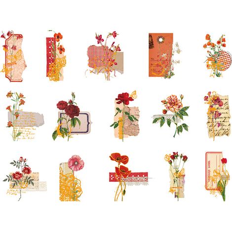 Lot de 30 autocollants fleurs vintage PET décoratifs naturels pour scrapbooking, fournitures esthétiques DIY planner journal carnet, art créatif rouge (1/5)