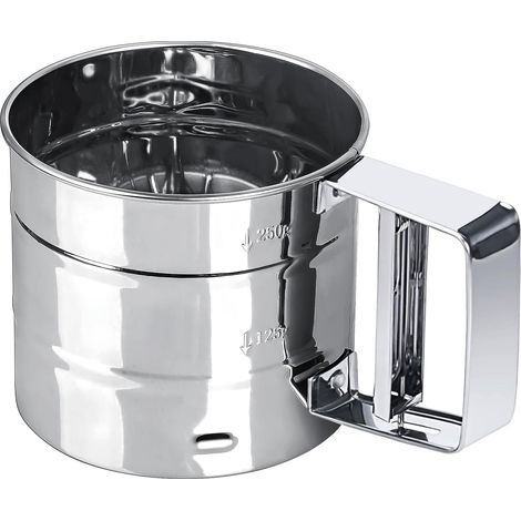 Tamis Cuisine, Tamis Farine Broyeur à Sucre en Poudre en Acier Inoxydable, Capacité de 250 g Tamiseur Farine, avec 4 Tiges d'agitation pour Farine, Sucre, Poudre d'épices (1/5)