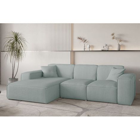Ecksofa Designersofa CELES PREMIUM in Stoff Scala Saphirblau Ottomane Links (1/4)