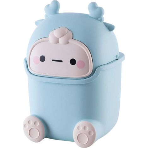 Portable Desktop Trash Can, 5L Mini Tabletop Trash Can with Swivel Lid, Home Kitchen Office Waste Storage, Storage Box, Cute Light Blue Deer (1/5)