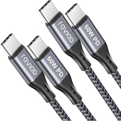 60W Câble USB C vers USB C 1M/Lot de 2, Cable USB C Charge Rapide