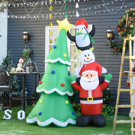 Sapin de Noël gonflable géant de 243 cm avec lumières LED et Père Noël, décoration de Noël extérieure étanche
