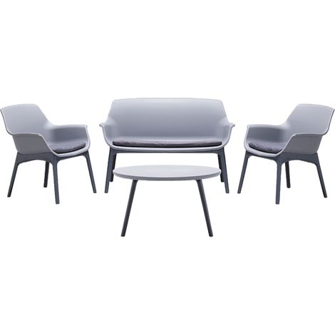 Luxor set salotto da giardino con due poltrone un divano e un tavolino in polipropilene grigio/antracite per esterni e interni (1/7)