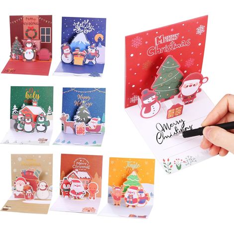8 Pièces Cartes de noël 3D, pop-up Carte de Vœux Noel avec Enveloppes, Voeux Noel Carte Cadeau Voeux pour Enfants Amis Famille