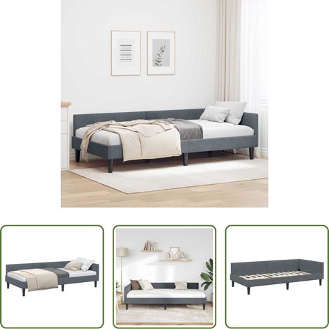 vidaXL Canapé - Cadre de lit d'angle Gris foncé 90 cm x 200 cm Velours (1/5)