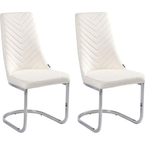 Conjunto de 2 sillas de comedor de terciopelo sin reposabrazos y respaldo alto cantilever blanco crema Altoona (1/5)