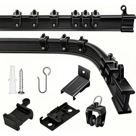 Rail de Rideau Flexible 2M Noir, Mur/Plafond Installation Facile (1/5)