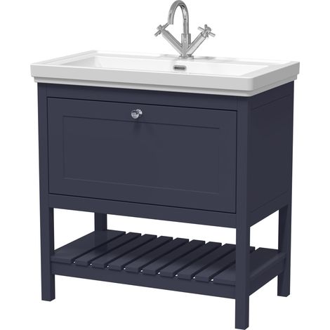 Balterley Coppenhall Bathroom Floor Standing 1 Drawer Vanity & 1 Tap Hole Fireclay Basin, Indigo Blue, 800mm (1/4)