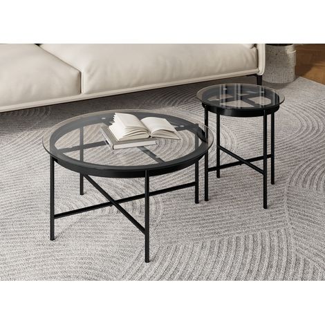 Lot de 2 tables rondes basses en verre et métal MARZIO (1/5)