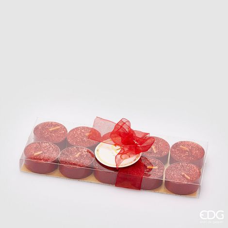 EDG Enzo De Gasperi Tealight Glitterate H 1,2 Cm D 3,8 Cm Cf 10 Pz  Red