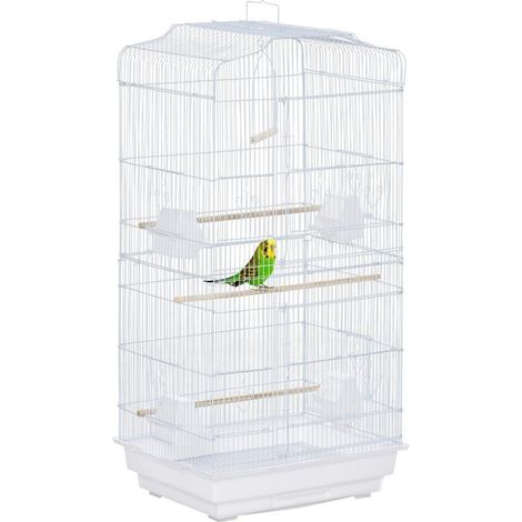 Cage spacieuse volière avec mangeoires perchoirs tiroir de fond amovible cage pour canaris pinsons petits perroquets 46,5 x 35,5 x 92 cm blanc (1/5)